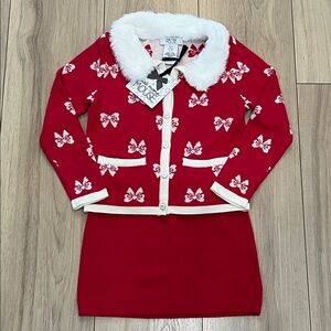 New Miss Mona Mouse Hot Pink and White Girls Holiday Cotton Cardigan & Skirt Set